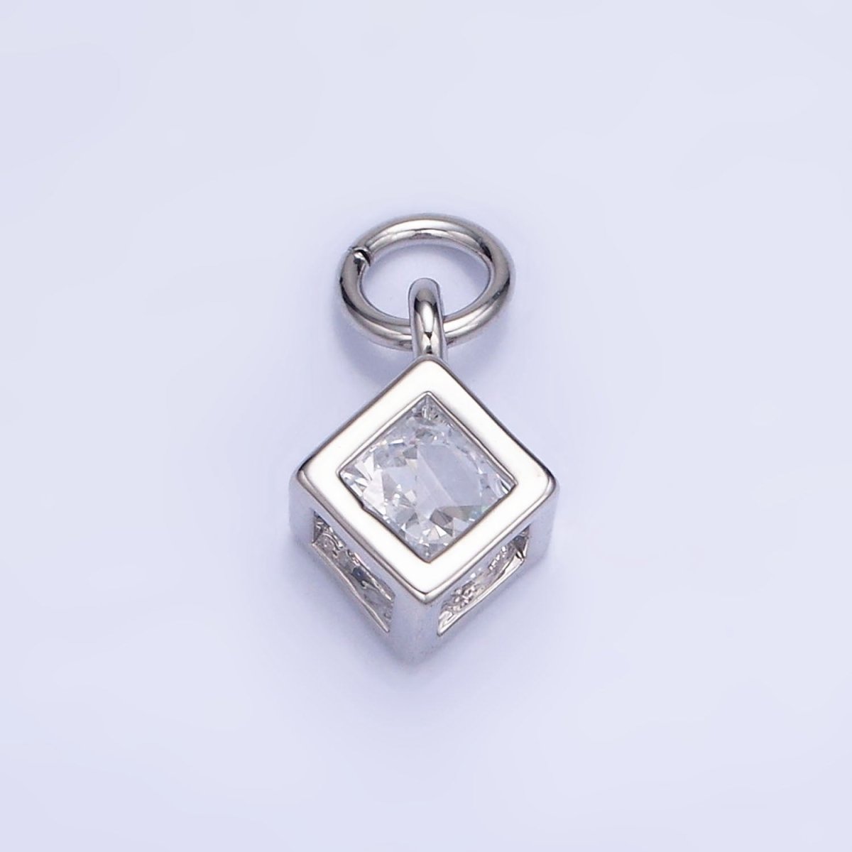 Mini 14K Gold Filled Cube Charm Geometric Pendant with Clear Cz Stone | W508