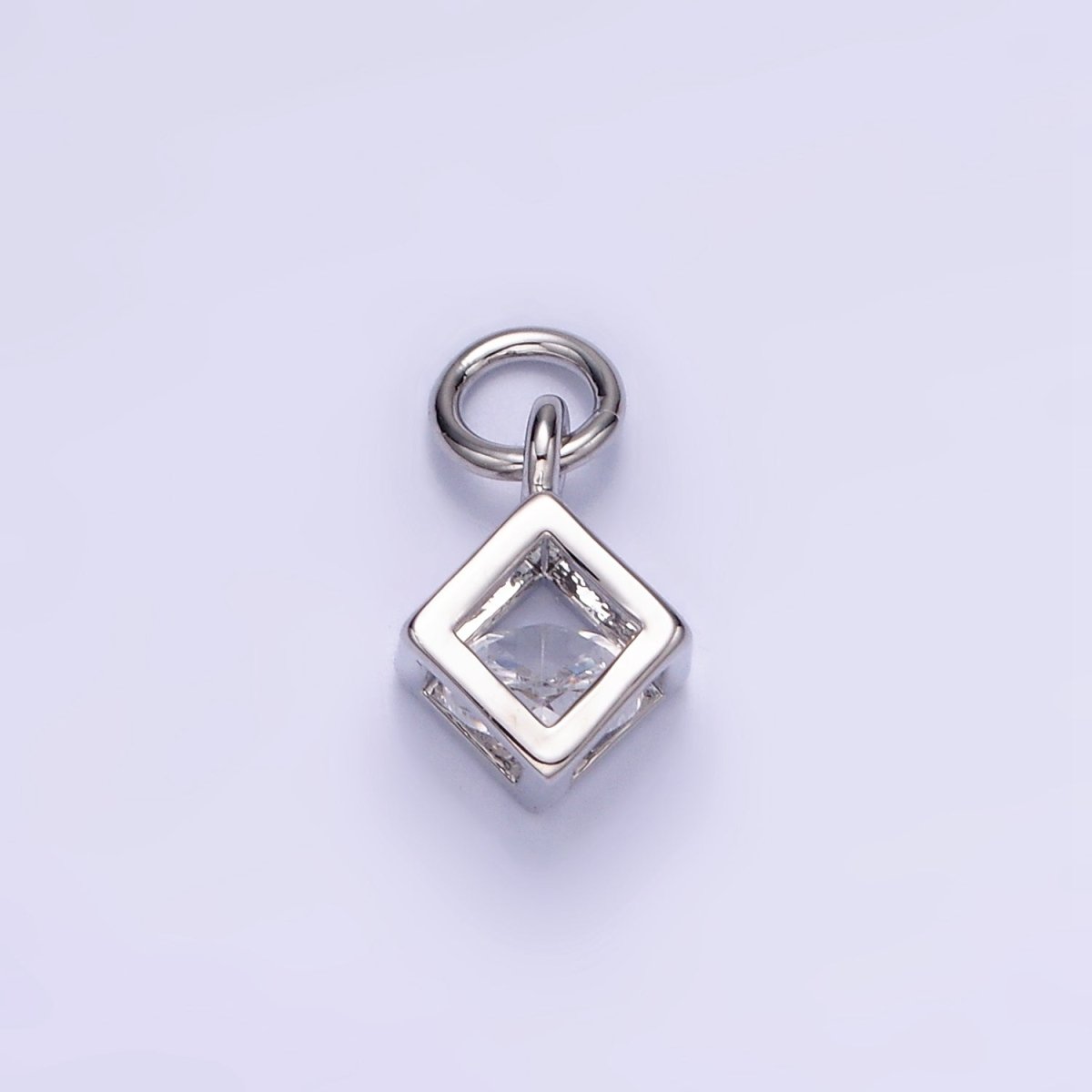 Mini 14K Gold Filled Cube Charm Geometric Pendant with Clear Cz Stone | W508