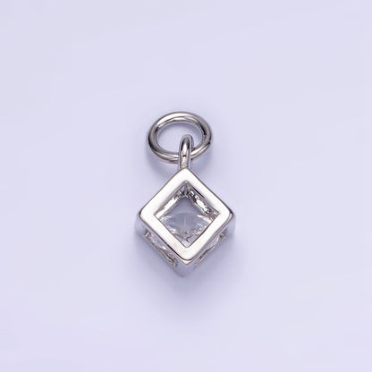 Mini 14K Gold Filled Cube Charm Geometric Pendant with Clear Cz Stone | W508