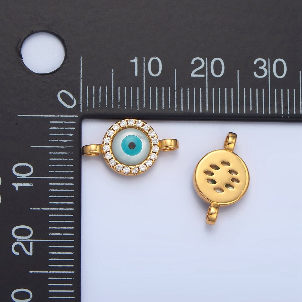 Mini 14K Gold Filled CZ Micro Pave Evil Eye Link Connector in Gold &amp; Silver Y-444 Y-445