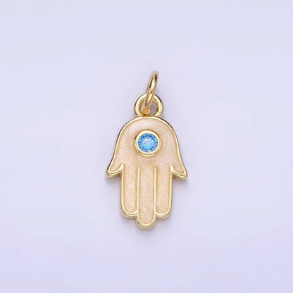 Mini 14K Gold Filled Hamsa Hand Blue CZ Enamel Hand Charm | W506