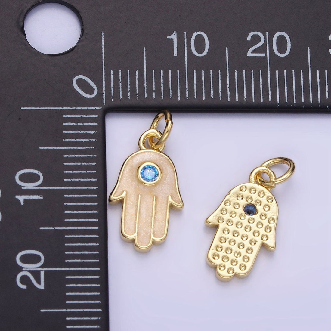 Mini 14K Gold Filled Hamsa Hand Blue CZ Enamel Hand Charm | W506