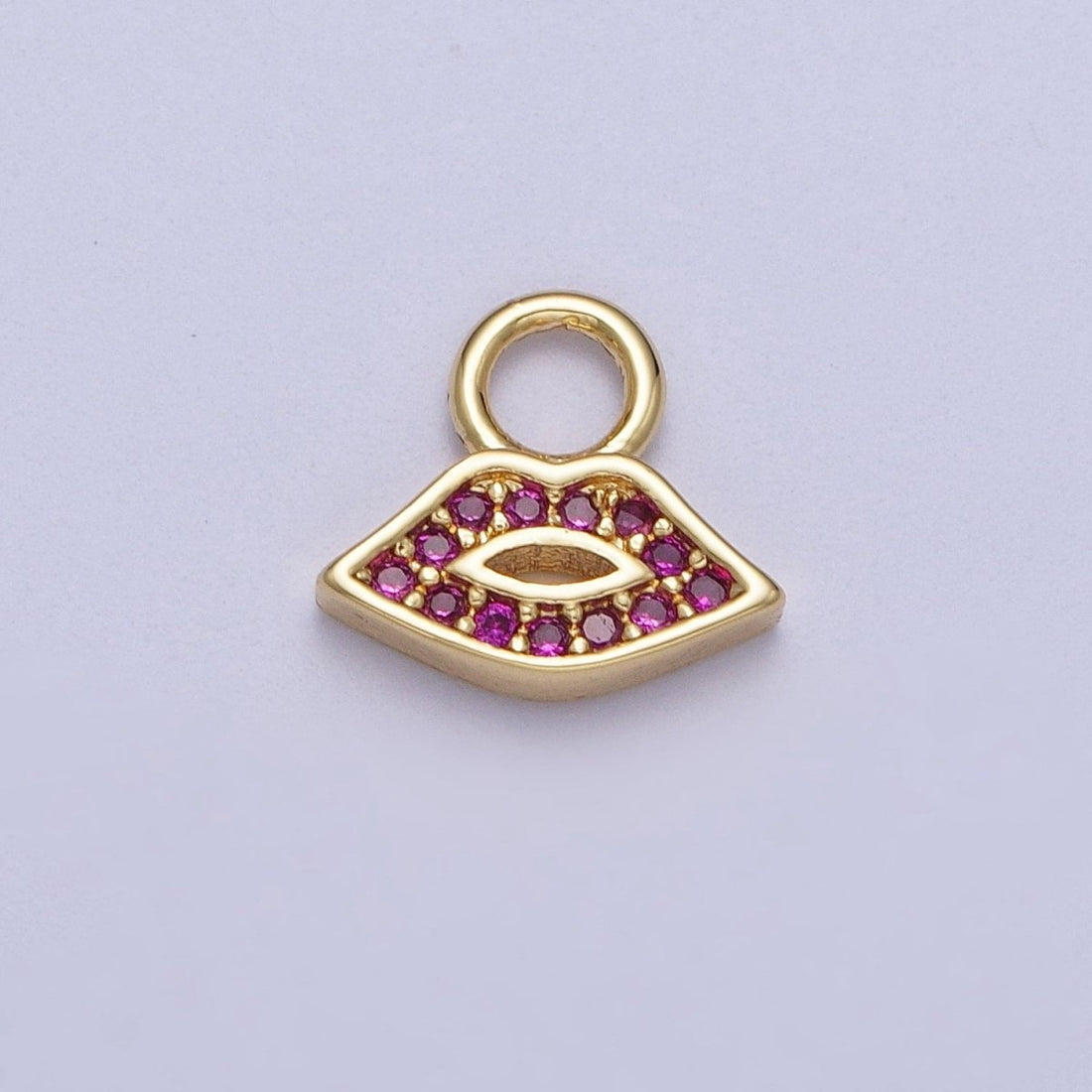Mini 14k Gold Filled Lip Charm Hot Pink CZ Kiss Charm Earring Bracelet Necklace Jewelry N-233