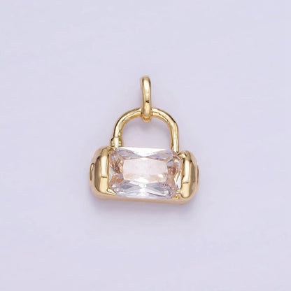Mini 14K Gold Filled Rectangle CZ Charm Lock Purse Pendant | AA1197
