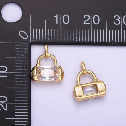 Mini 14K Gold Filled Rectangle CZ Charm Lock Purse Pendant | AA1197
