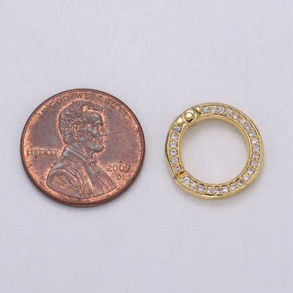 Mini 14k Gold Filled, Silver Full Pave Cz Round Pull Gate Ring Clasp 15mm Cubic Circle for Link Connector Thickness 2.3mm Jewelry Supply K-103 K-104