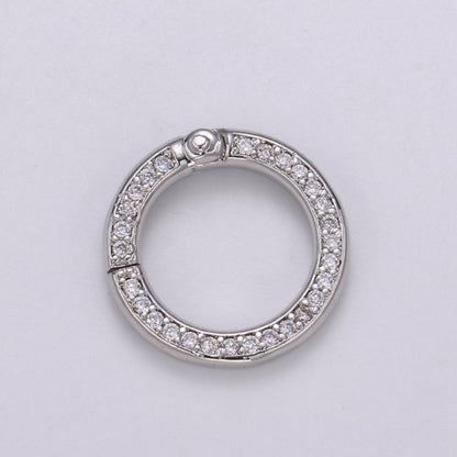 Mini 14k Gold Filled, Silver Full Pave Cz Round Pull Gate Ring Clasp 15mm Cubic Circle for Link Connector Thickness 2.3mm Jewelry Supply K-103 K-104