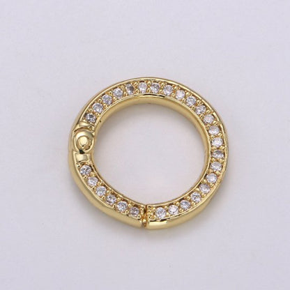 Mini 14k Gold Filled, Silver Full Pave Cz Round Pull Gate Ring Clasp 15mm Cubic Circle for Link Connector Thickness 2.3mm Jewelry Supply K-103 K-104