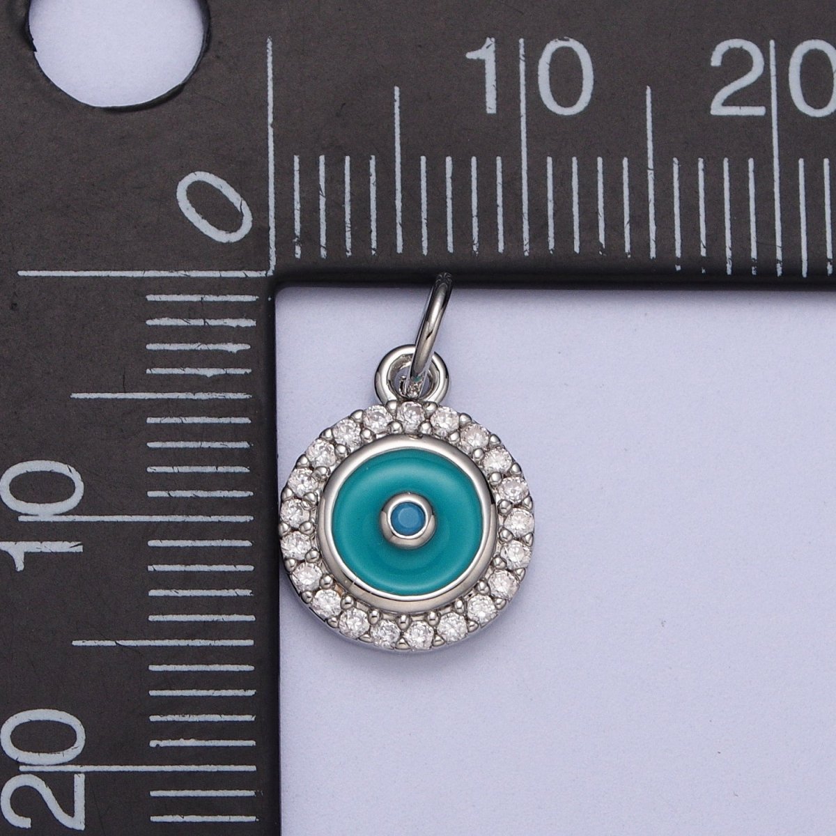 Mini 18K Gold Filled Round Evil Eye Pendant Teal Evil Eye Charm with Cubic Zirconia Stone AC555 AC556