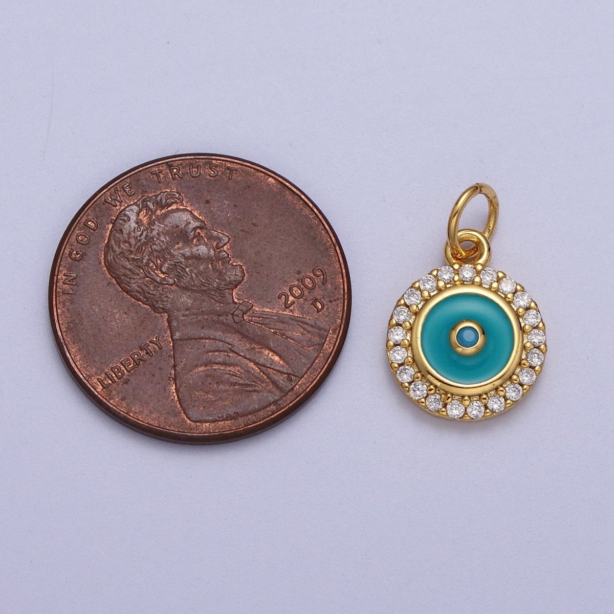 Mini 18K Gold Filled Round Evil Eye Pendant Teal Evil Eye Charm with Cubic Zirconia Stone AC555 AC556