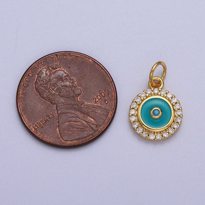 Mini 18K Gold Filled Round Evil Eye Pendant Teal Evil Eye Charm with Cubic Zirconia Stone AC555 AC556