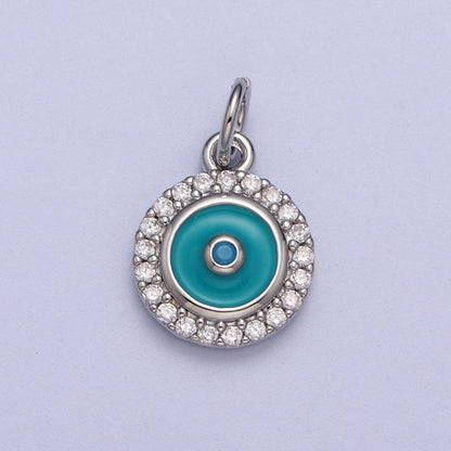 Mini 18K Gold Filled Round Evil Eye Pendant Teal Evil Eye Charm with Cubic Zirconia Stone AC555 AC556
