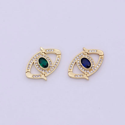 Mini 24k Gold CZ Micro Pave Clasp Evil Eye Lock Clasp, Interlock Micro pave Clasp Fastener for Bracelet Necklace Connector Clasp L-566 L-567