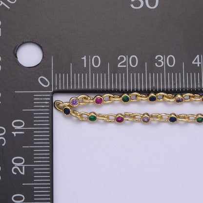 Mini 24k Gold Filled Chain Round CZ Chain by Foot / Yard Bulk Chain Round Bezel Cut Cubic Chains 2.5mm CZ Chain Unsoldered | ROLL-750 ROLL-753 Clearance Pricing