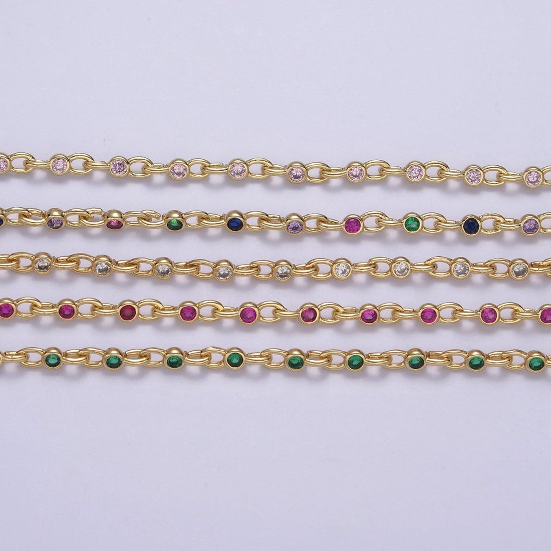 Mini 24k Gold Filled Chain Round CZ Chain by Foot / Yard Bulk Chain Round Bezel Cut Cubic Chains 2.5mm CZ Chain Unsoldered | ROLL-750 ROLL-753 Clearance Pricing