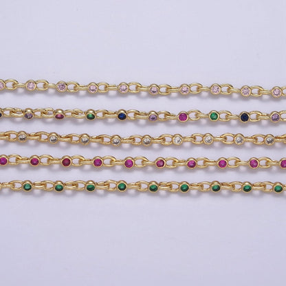 Mini 24k Gold Filled Chain Round CZ Chain by Foot / Yard Bulk Chain Round Bezel Cut Cubic Chains 2.5mm CZ Chain Unsoldered | ROLL-750 ROLL-753 Clearance Pricing