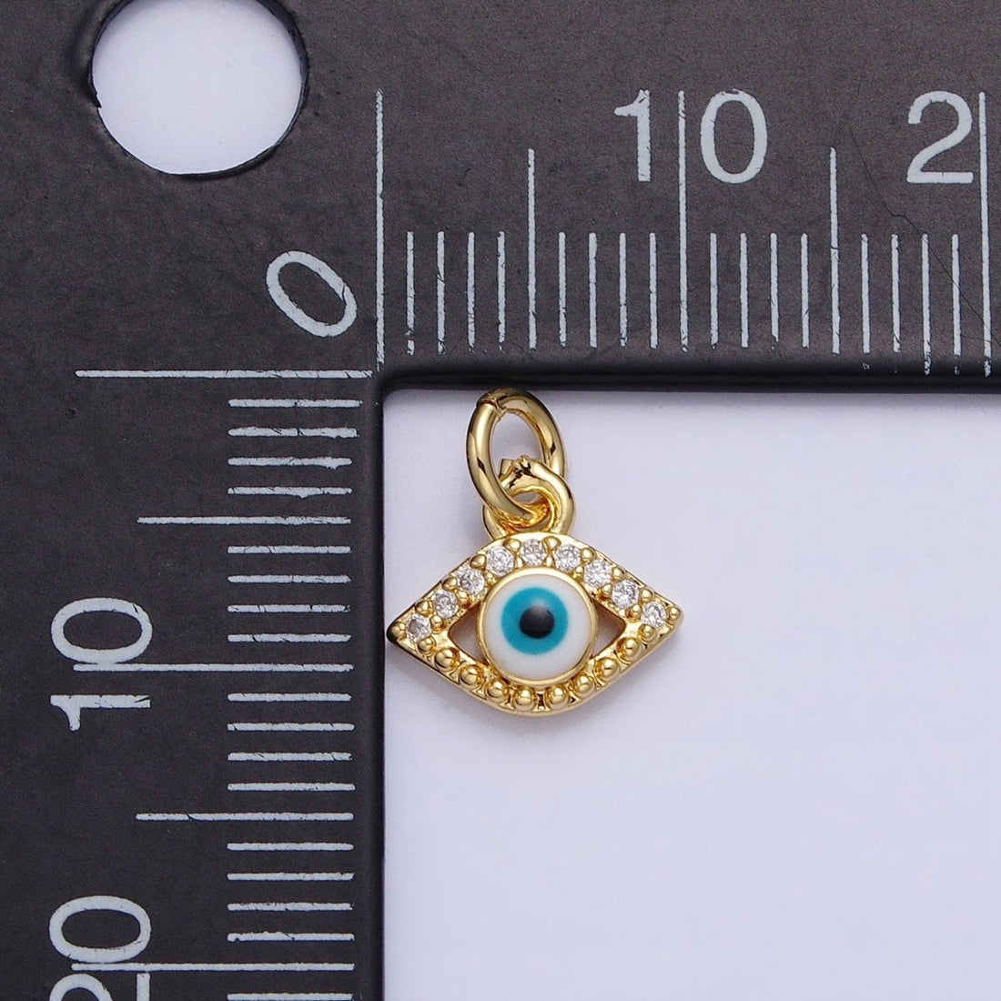 Mini 24K Gold Filled Micro Pave Evil Eye Pendant Add-On Charm Enamel Jewelry | AC457