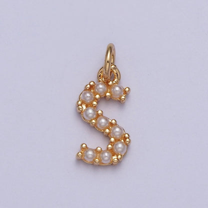 Mini Alphabet Pearl Charm Tiny Pearl Initial Charm 16K Gold Filled Charm for Personalized Jewelry | A-313-A-325
