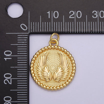 Mini Angel Wing Charm Round Gold Filled Disc Charm E-713