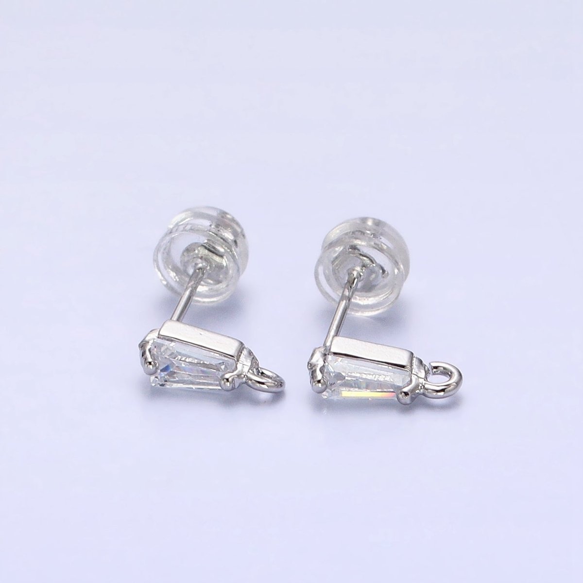 Mini Baguette Cut CZ Diamond Stud Earring Gold Earring Post with Open Link for Earring Supply Z-180 Z-181