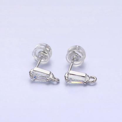 Mini Baguette Cut CZ Diamond Stud Earring Gold Earring Post with Open Link for Earring Supply Z-180 Z-181