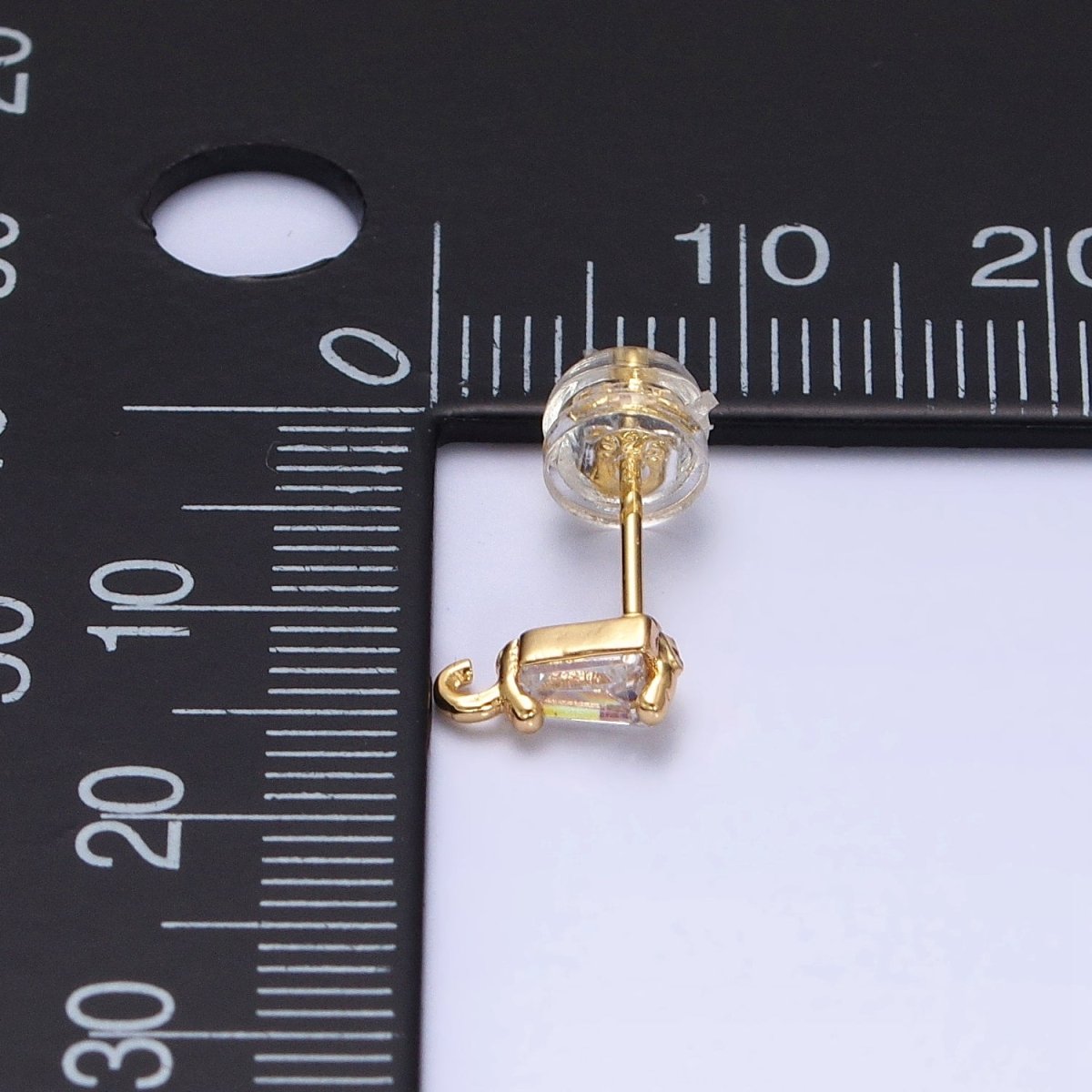 Mini Baguette Cut CZ Diamond Stud Earring Gold Earring Post with Open Link for Earring Supply Z-180 Z-181