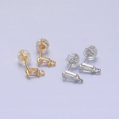Mini Baguette Cut CZ Diamond Stud Earring Gold Earring Post with Open Link for Earring Supply Z-180 Z-181