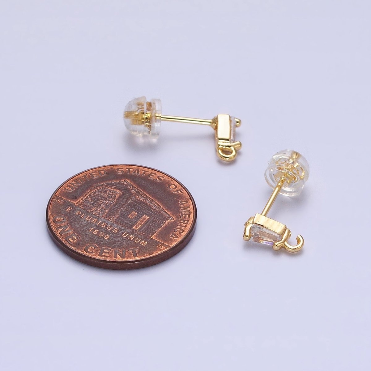 Mini Baguette Cut CZ Diamond Stud Earring Gold Earring Post with Open Link for Earring Supply Z-180 Z-181
