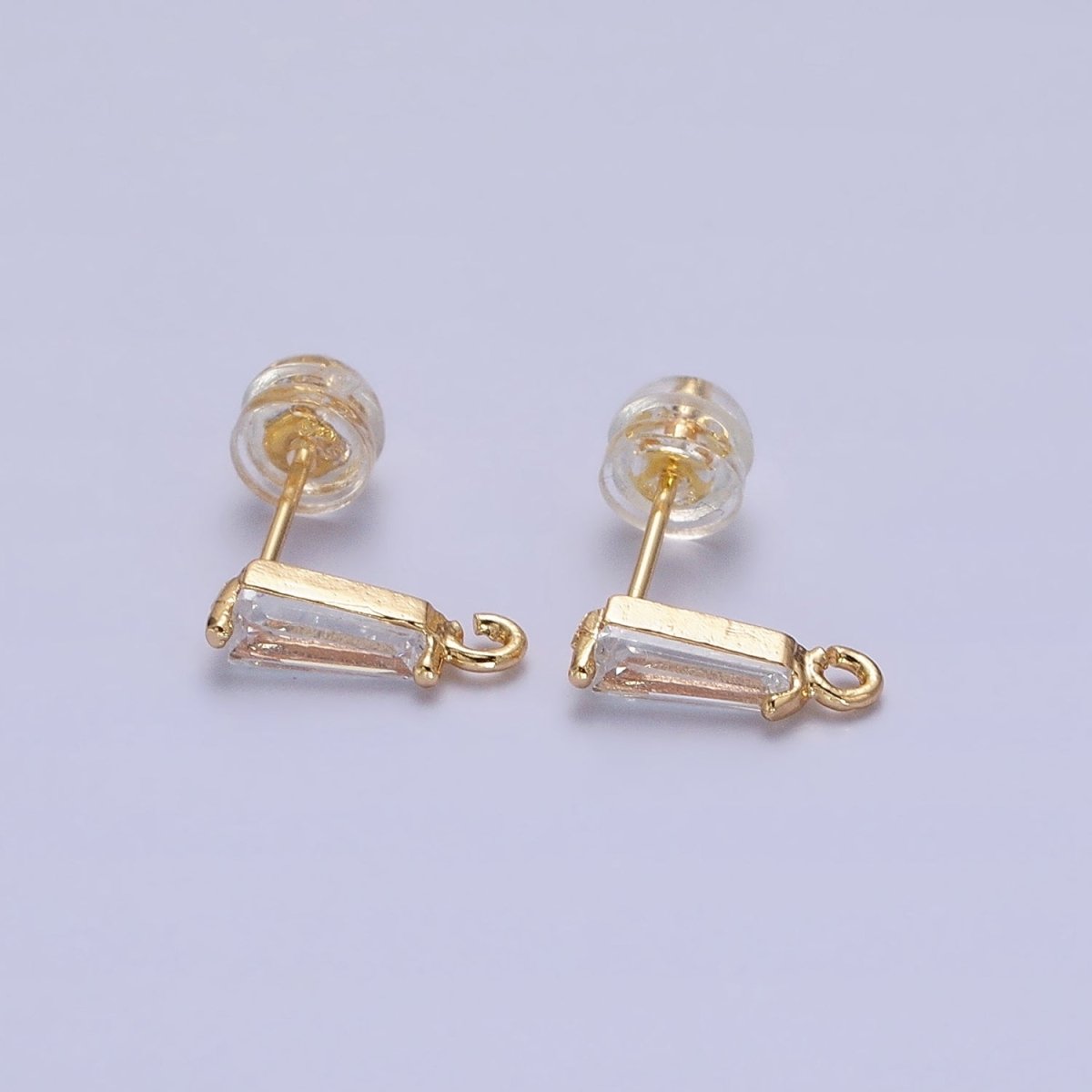Mini Baguette Cut CZ Diamond Stud Earring Gold Earring Post with Open Link for Earring Supply Z-184 Z-185
