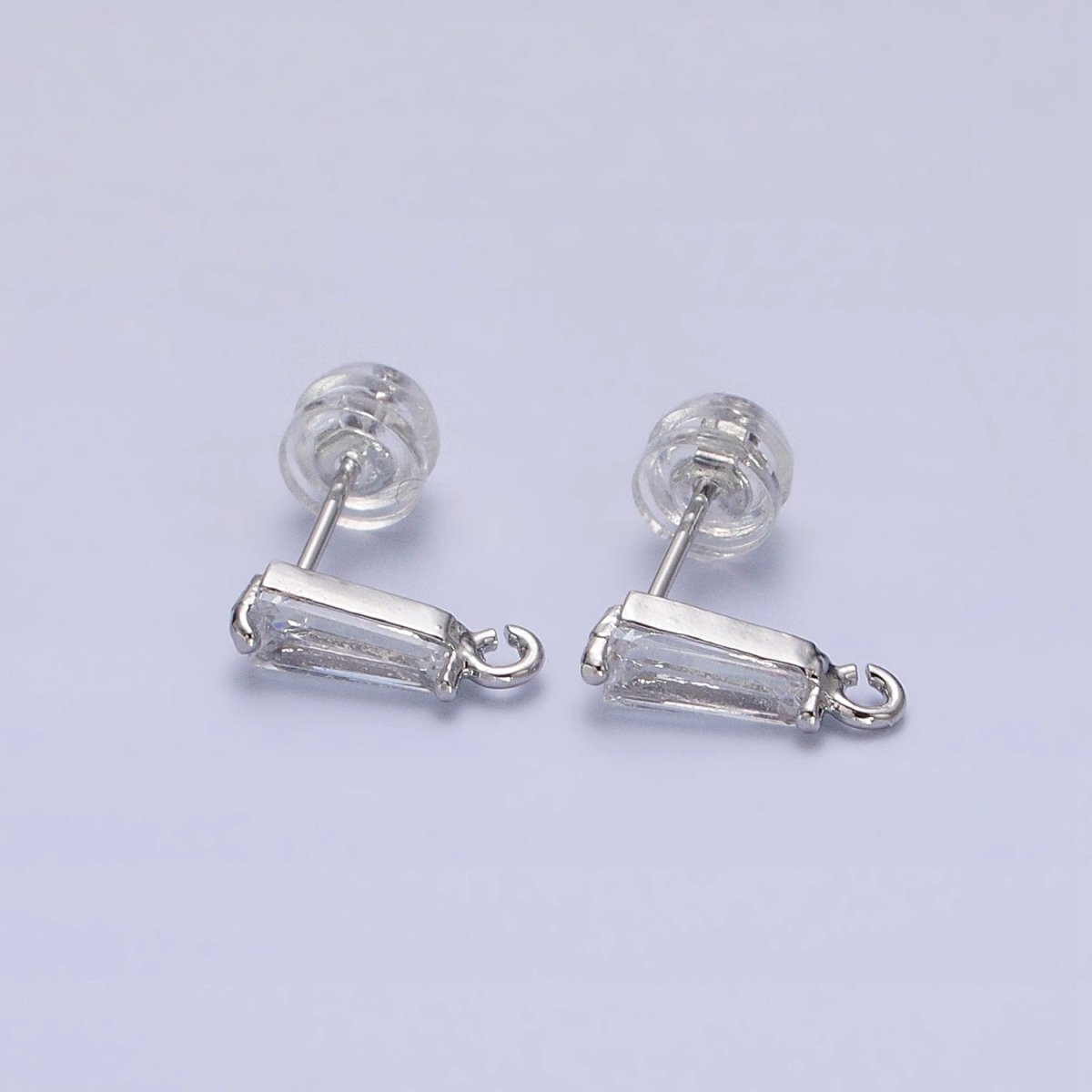 Mini Baguette Cut CZ Diamond Stud Earring Gold Earring Post with Open Link for Earring Supply Z-184 Z-185