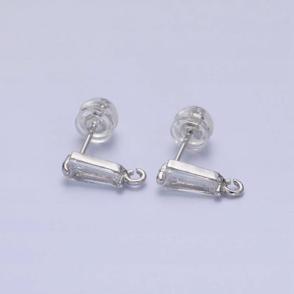 Mini Baguette Cut CZ Diamond Stud Earring Gold Earring Post with Open Link for Earring Supply Z-184 Z-185