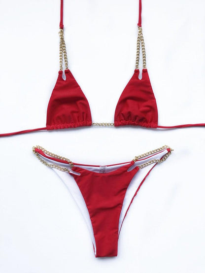 Mini Bikini Tie Dye Swimwear Women Metal Chain Patchwork Bathing suit Triangle Bikinis Women&