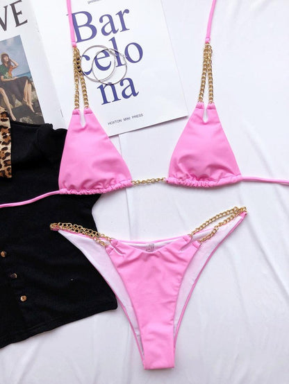 Mini Bikini Tie Dye Swimwear Women Metal Chain Patchwork Bathing suit Triangle Bikinis Women&