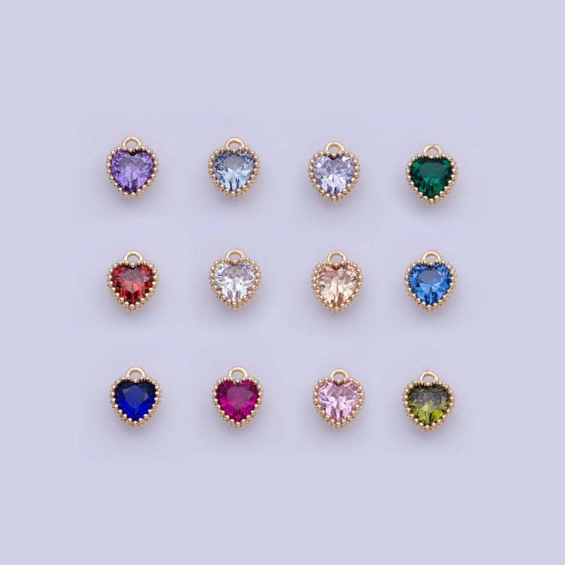 Mini BIRTHSTONE Cubic Zirconia Heart Gold Charm Add on Component For Jewelry Making | C-066 C-088 C-098 C-106 C-192 C-195 AG-144~AG-147,AG-149