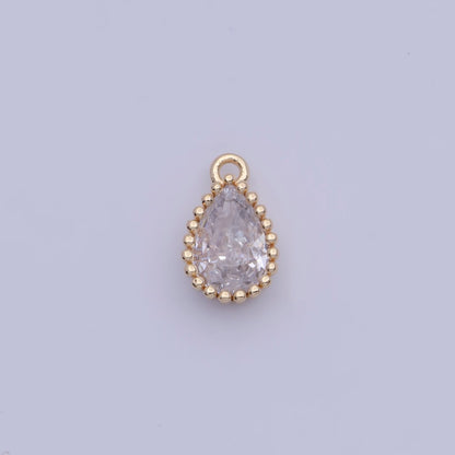 Mini BIRTHSTONE Cubic Zirconia Teardrop Gold Charm Component Add on For Jewelry Making C-230 C-265 C-291 C-297 C-315 C-337 C-363 C-365 AG-140~AG-143