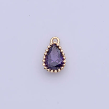 Mini BIRTHSTONE Cubic Zirconia Teardrop Gold Charm Component Add on For Jewelry Making C-230 C-265 C-291 C-297 C-315 C-337 C-363 C-365 AG-140~AG-143