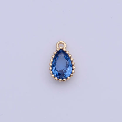 Mini BIRTHSTONE Cubic Zirconia Teardrop Gold Charm Component Add on For Jewelry Making C-230 C-265 C-291 C-297 C-315 C-337 C-363 C-365 AG-140~AG-143