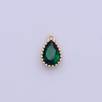 Mini BIRTHSTONE Cubic Zirconia Teardrop Gold Charm Component Add on For Jewelry Making C-230 C-265 C-291 C-297 C-315 C-337 C-363 C-365 AG-140~AG-143
