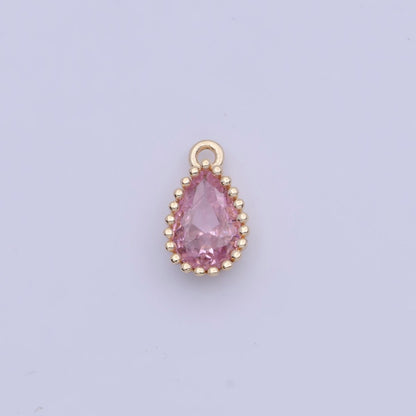 Mini BIRTHSTONE Cubic Zirconia Teardrop Gold Charm Component Add on For Jewelry Making C-230 C-265 C-291 C-297 C-315 C-337 C-363 C-365 AG-140~AG-143