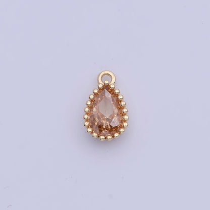 Mini BIRTHSTONE Cubic Zirconia Teardrop Gold Charm Component Add on For Jewelry Making C-230 C-265 C-291 C-297 C-315 C-337 C-363 C-365 AG-140~AG-143