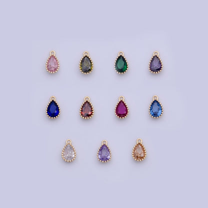Mini BIRTHSTONE Cubic Zirconia Teardrop Gold Charm Component Add on For Jewelry Making C-230 C-265 C-291 C-297 C-315 C-337 C-363 C-365 AG-140~AG-143