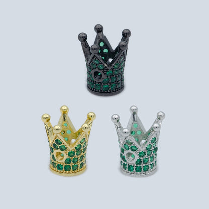 Mini Black Gold Silver Crown Beads CZ Green Crystal Small Simple King Queen Crown Model Jewelry Making Beads B-207, B-566, B-567