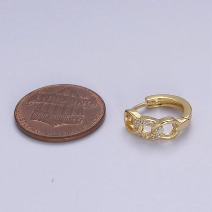 Mini chain link huggie hoop earrings in gold Cartilage earrings • 12mm Tragus hoops • Dainty gold hoop T-366