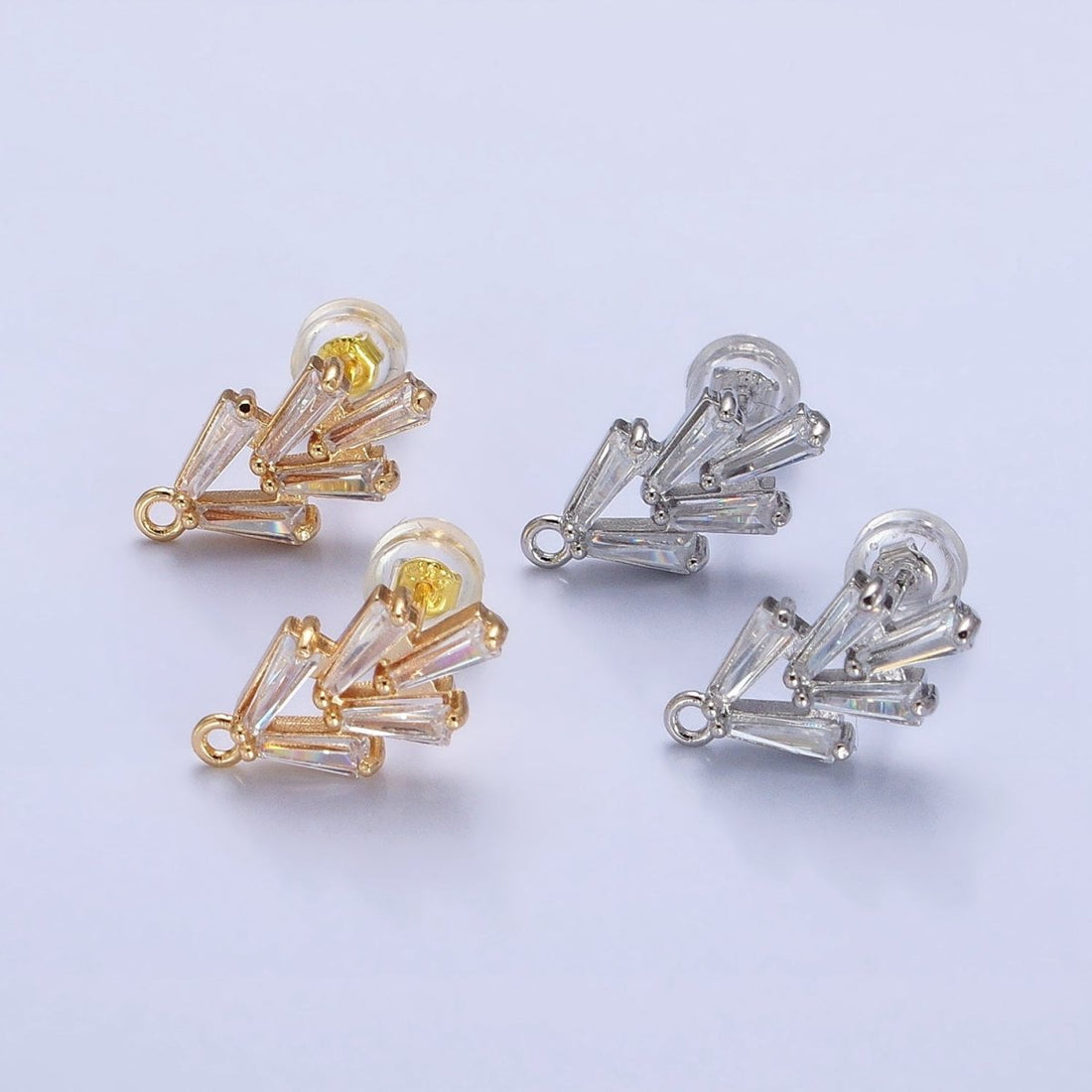 Mini Clear baguette Earring Post w/ Open Link Lead Nickel free Open link in gold Silver Color Z-170