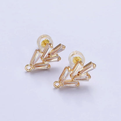 Mini Clear baguette Earring Post w/ Open Link Lead Nickel free Open link in gold Silver Color Z-170