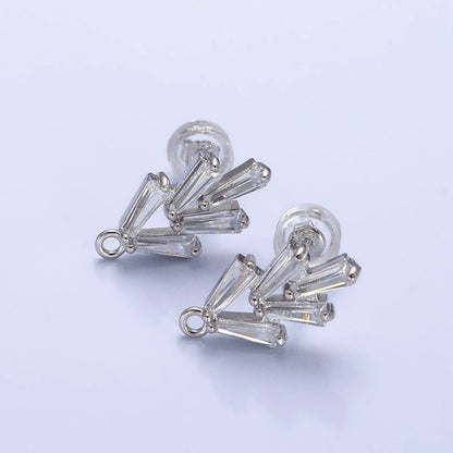 Mini Clear baguette Earring Post w/ Open Link Lead Nickel free Open link in gold Silver Color Z-170