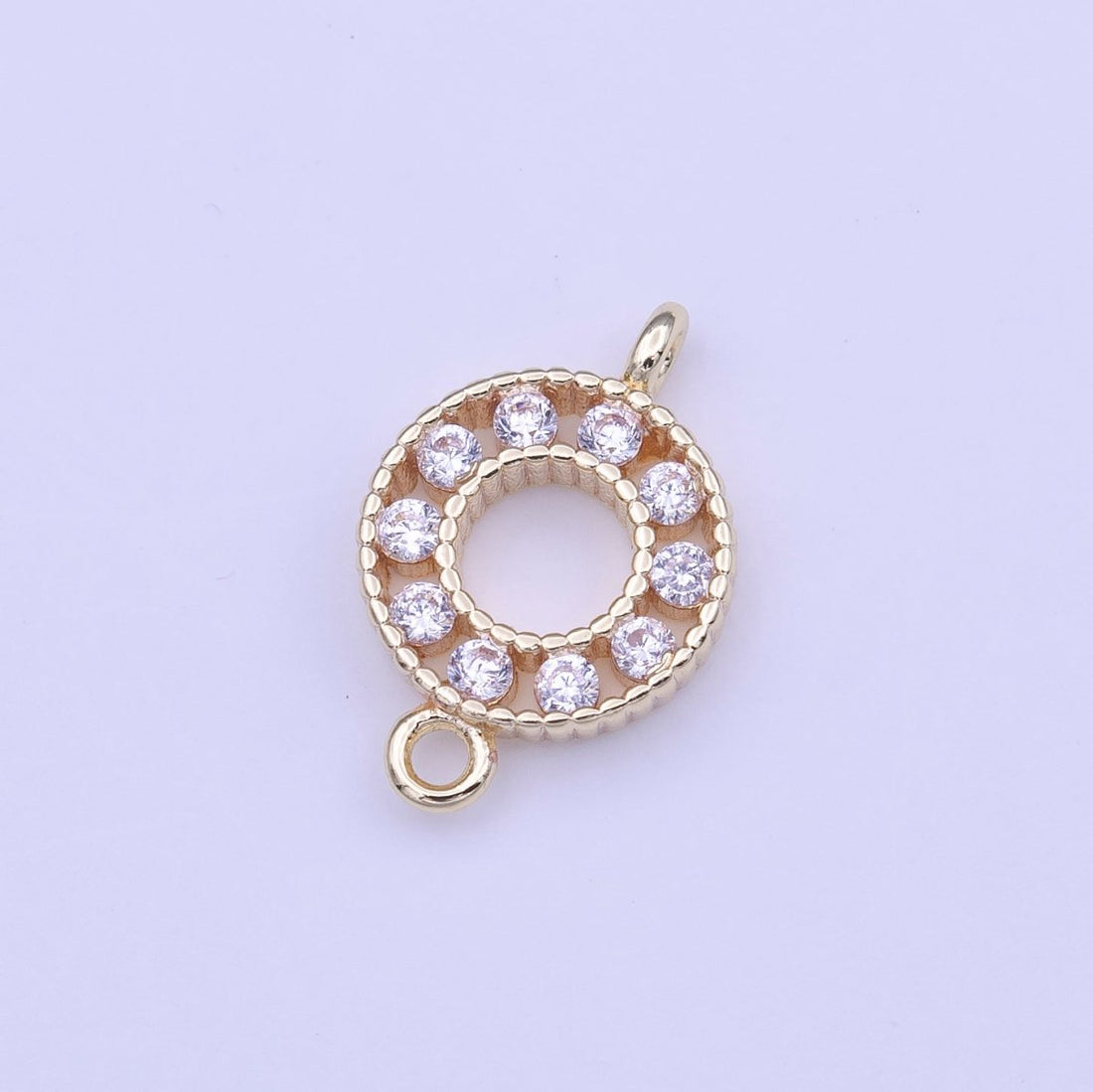 Mini Clear CZ Cubic Zirconia Round Gold Link Connector Charm Connector | Y-649