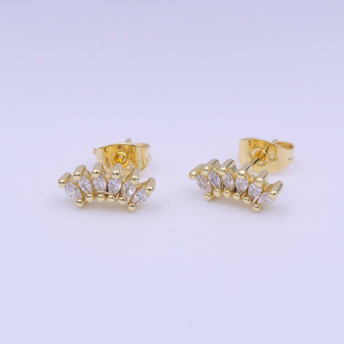Mini Clear Marquise CZ Cubic Zirconia Lined Gold Stud Earrings | AD-223