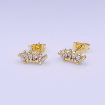 Mini Clear Marquise CZ Cubic Zirconia Lined Gold Stud Earrings | AD-223