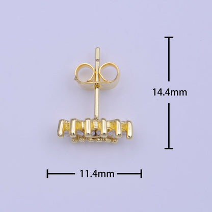 Mini Clear Marquise CZ Cubic Zirconia Lined Gold Stud Earrings | AD-223